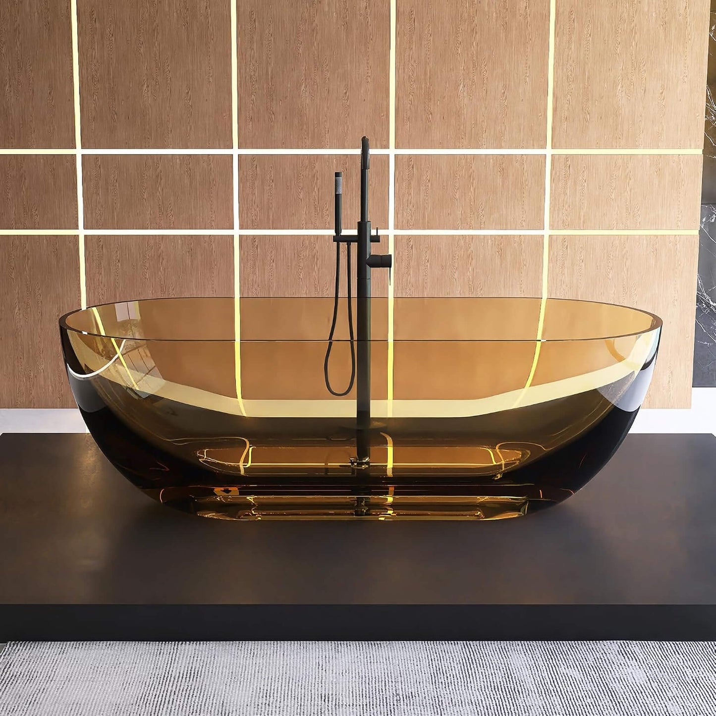 69" X 30" Inch Nuvia Freestanding Oval Stone Resin Soaking Tub with Overflow Drain