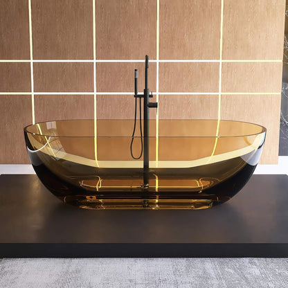 69" X 30" Inch Nuvia Freestanding Oval Stone Resin Soaking Tub with Overflow Drain