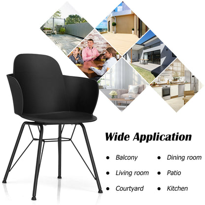 Set of 2 Metal Frame Modern Petal-Shape Plastic Dining Chairs