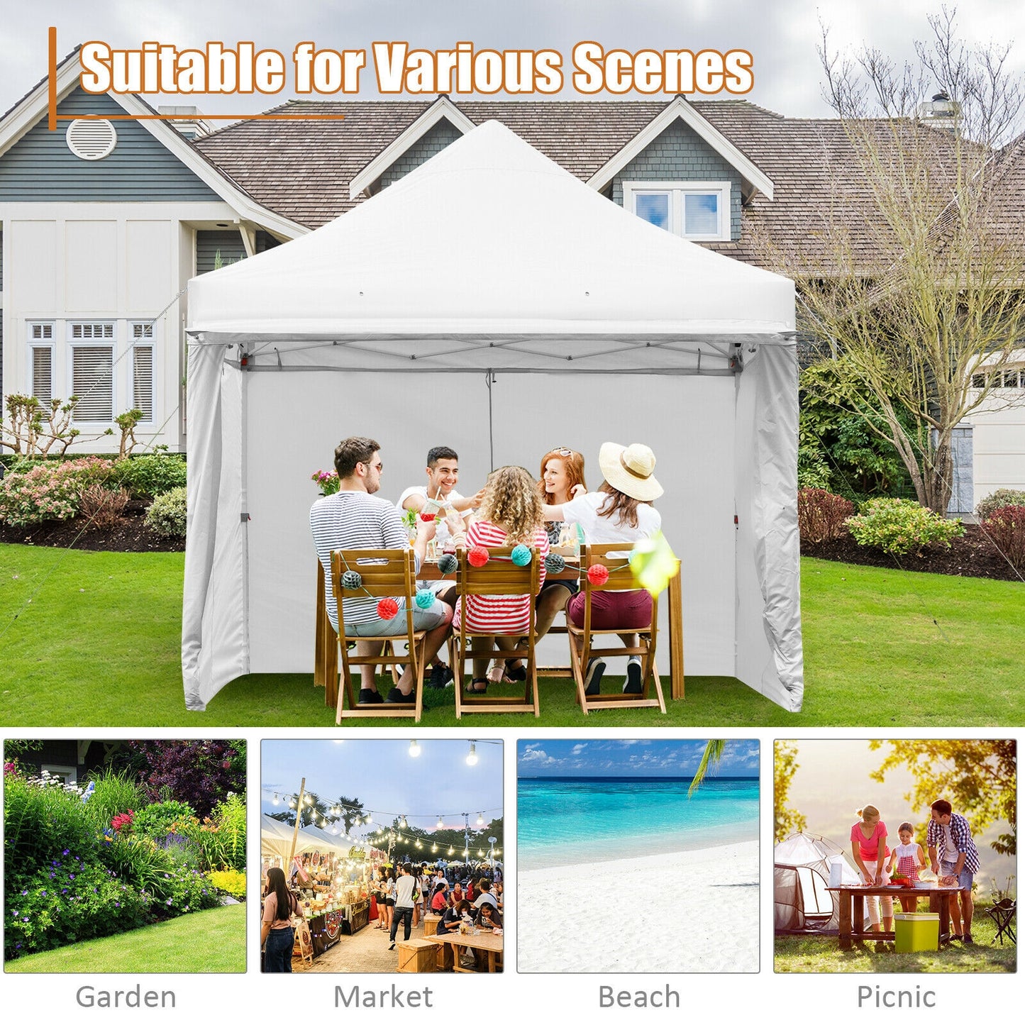 10' x 10' Feet Pop up Gazebo with 4 Height and Adjust Folding Awning