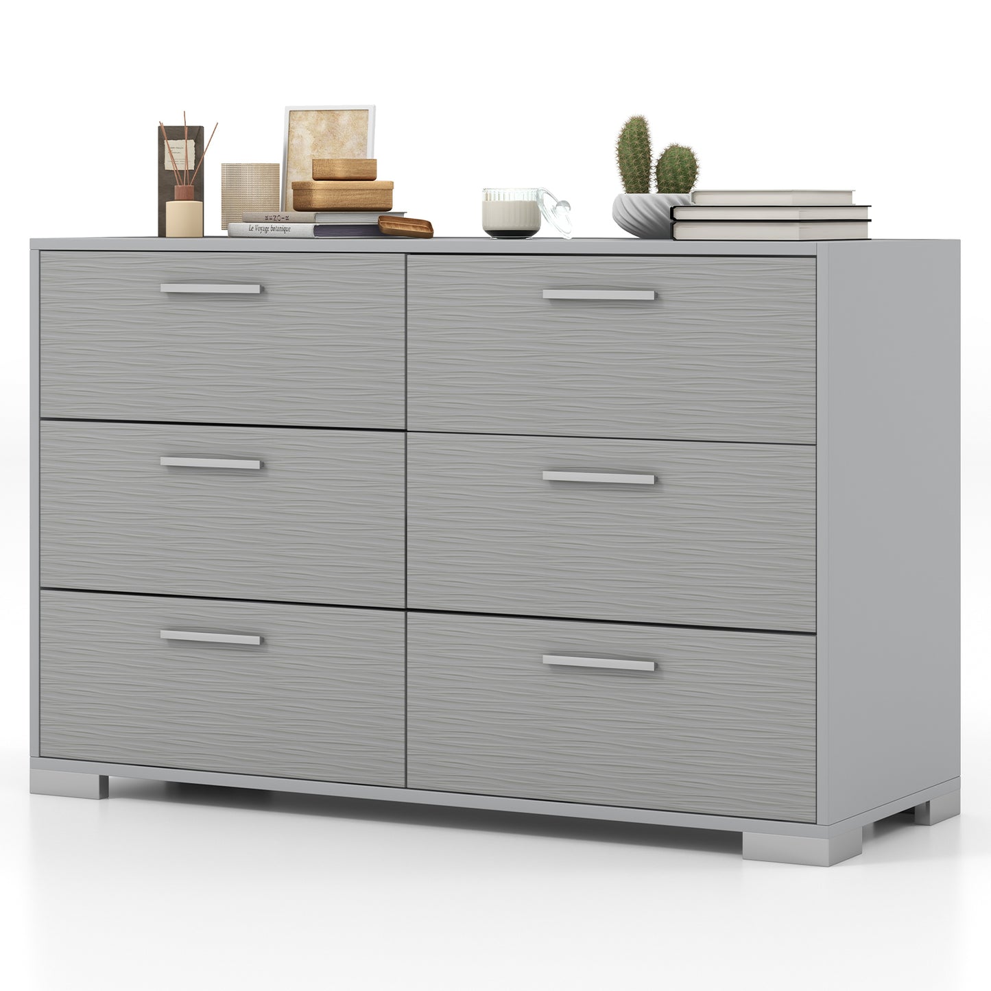 6 Drawer Storage Cabinet with Metal Legs Handles with Anti-Toppling Devices