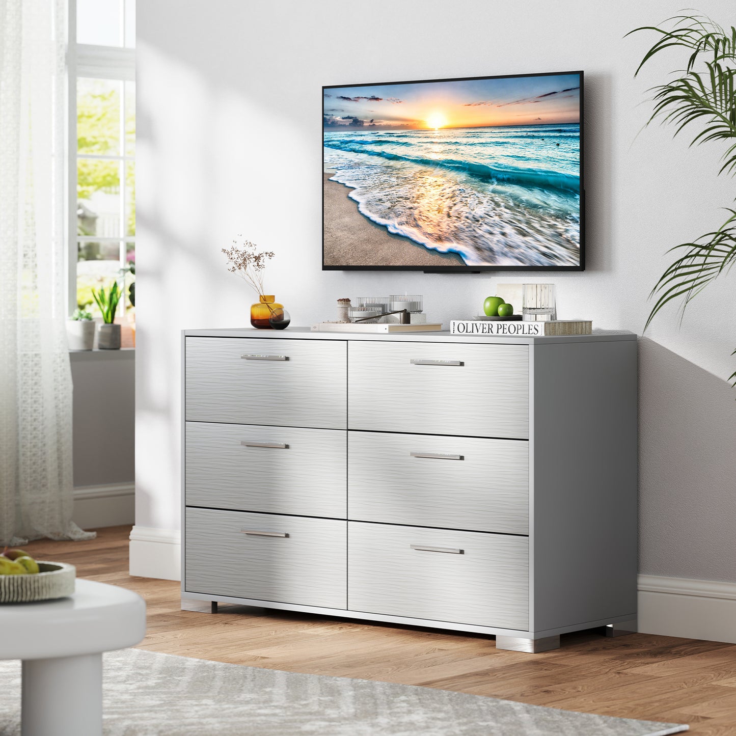 6 Drawer Storage Cabinet with Metal Legs Handles with Anti-Toppling Devices