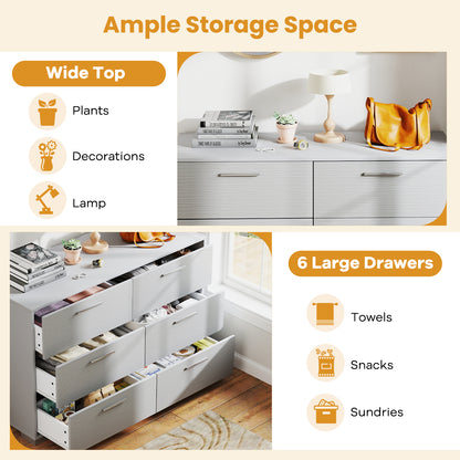 6 Drawer Storage Cabinet with Metal Legs Handles with Anti-Toppling Devices