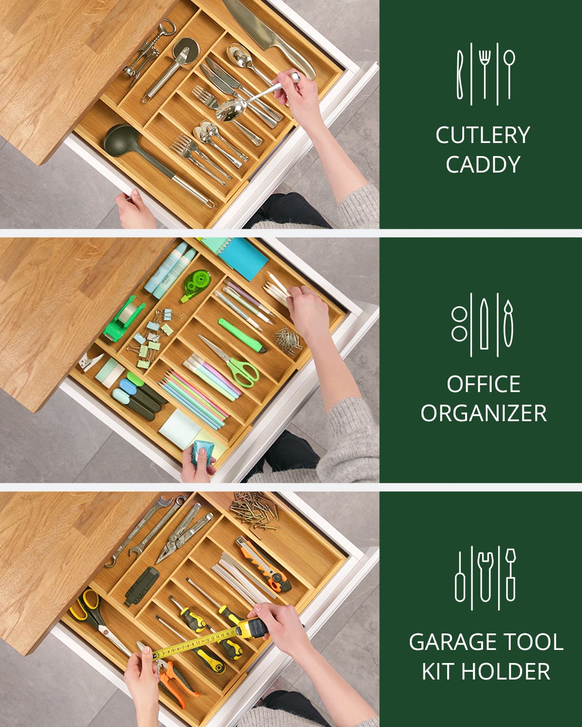 Silverware Drawer Organizer, Natural (9 Slots)
