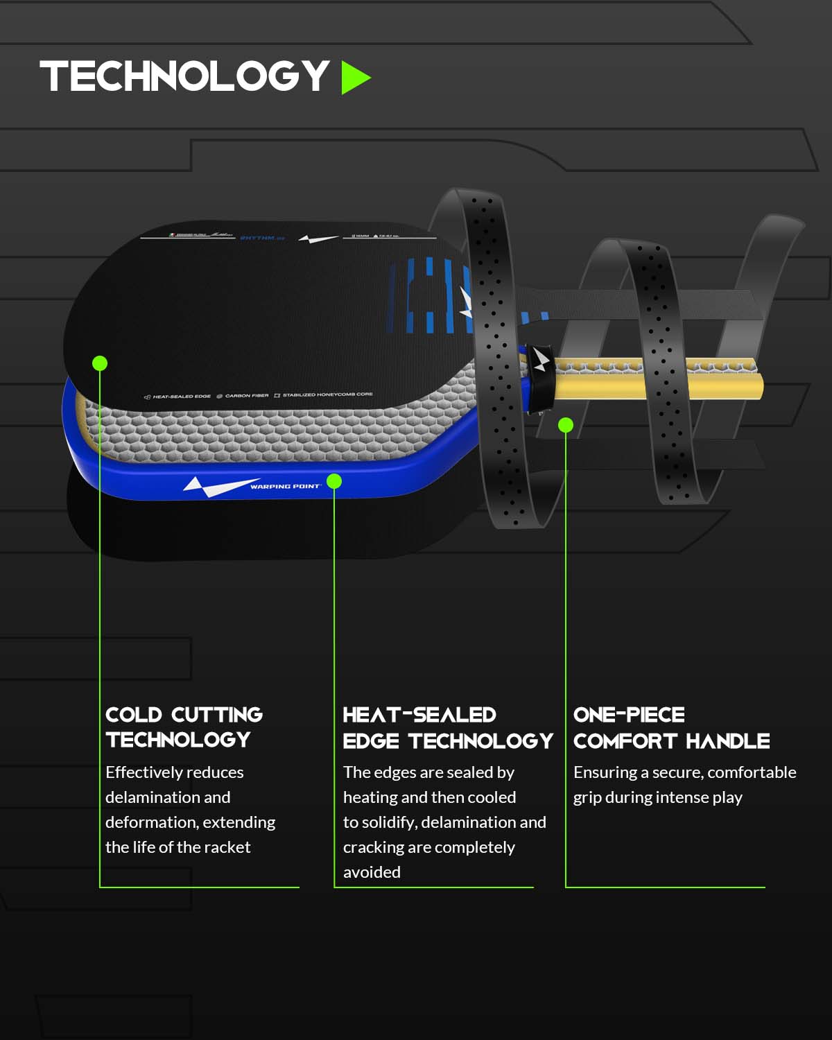 Warping Point Rhythm Pickleball Paddle 16mm in Red - Core, Maximum Spin & Control