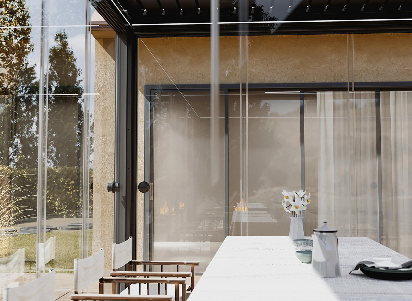 Sliding Glass Door with Round Handle for FlexPatio Pergola
