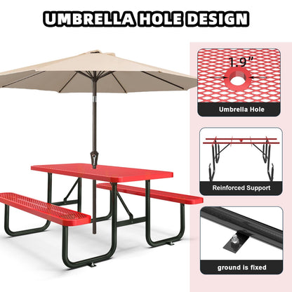 6ft Rectangle Picnic Table with Umbrella Hole
