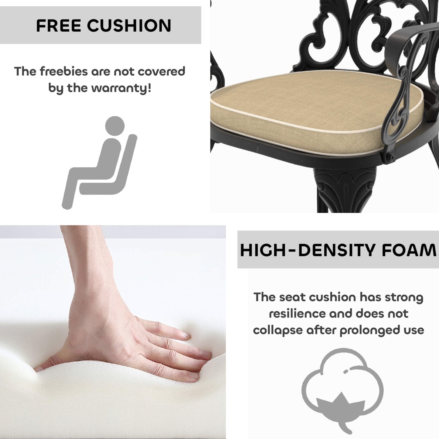 Alora 7-Piece Cast Aluminum Patio Furniture Set with Black Frame and Off-White Cushions