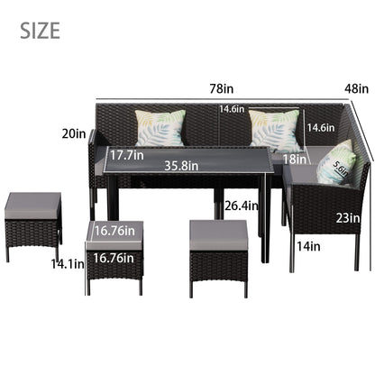 Alora 7-Piece Modern Outdoor Patio Furniture Set With Waterproof Cushions & Glass Table