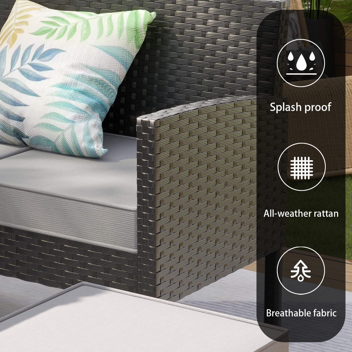 Alora 7-Piece Modern Outdoor Patio Furniture Set With Waterproof Cushions & Glass Table