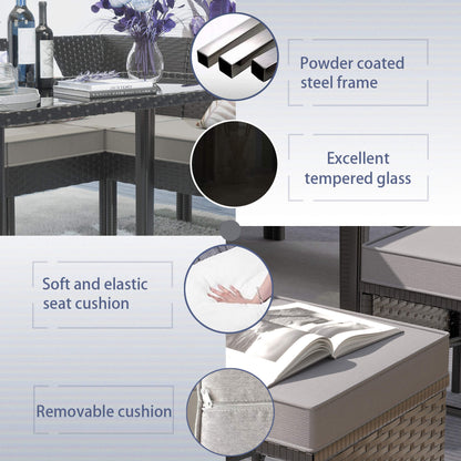 Alora 7-Piece Modern Outdoor Patio Furniture Set With Waterproof Cushions & Glass Table