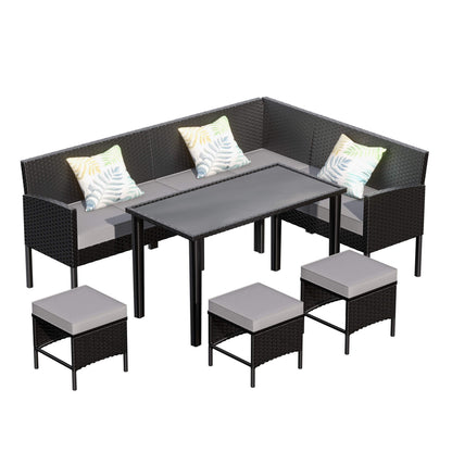 Alora 7-Piece Modern Outdoor Patio Furniture Set With Waterproof Cushions & Glass Table