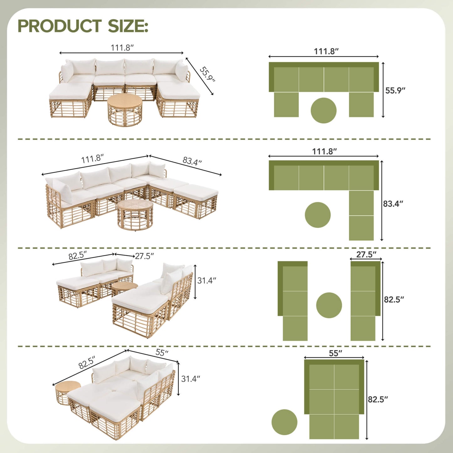 Alora 7-Piece Outdoor All-Weather Rattan Patio Sofa Set with Cushions
