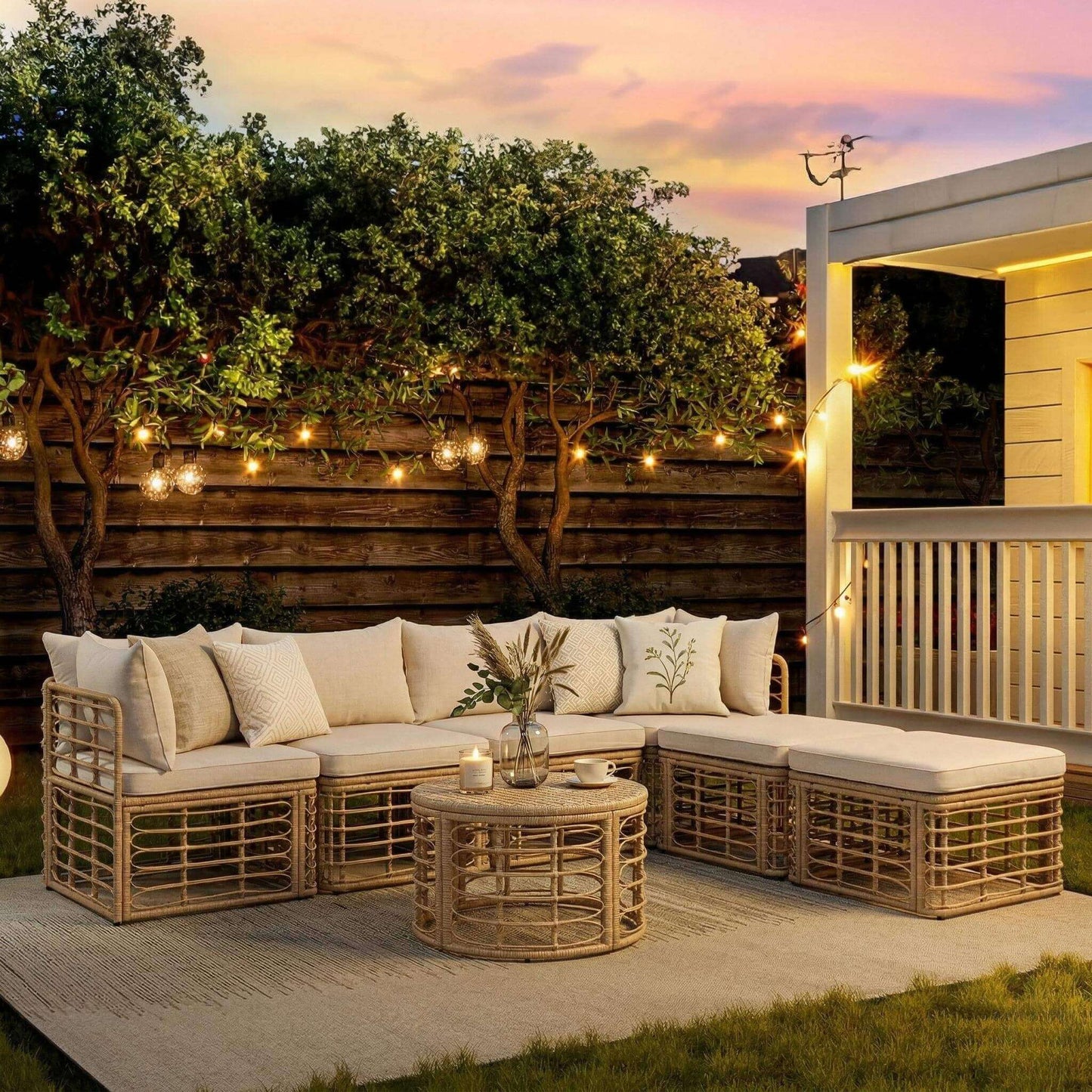Alora 7-Piece Outdoor All-Weather Rattan Patio Sofa Set with Cushions