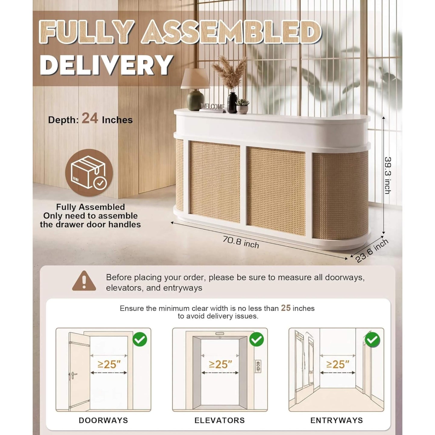 Velmor 70-Inch Modern Wooden Reception Desk With Lockable Drawers