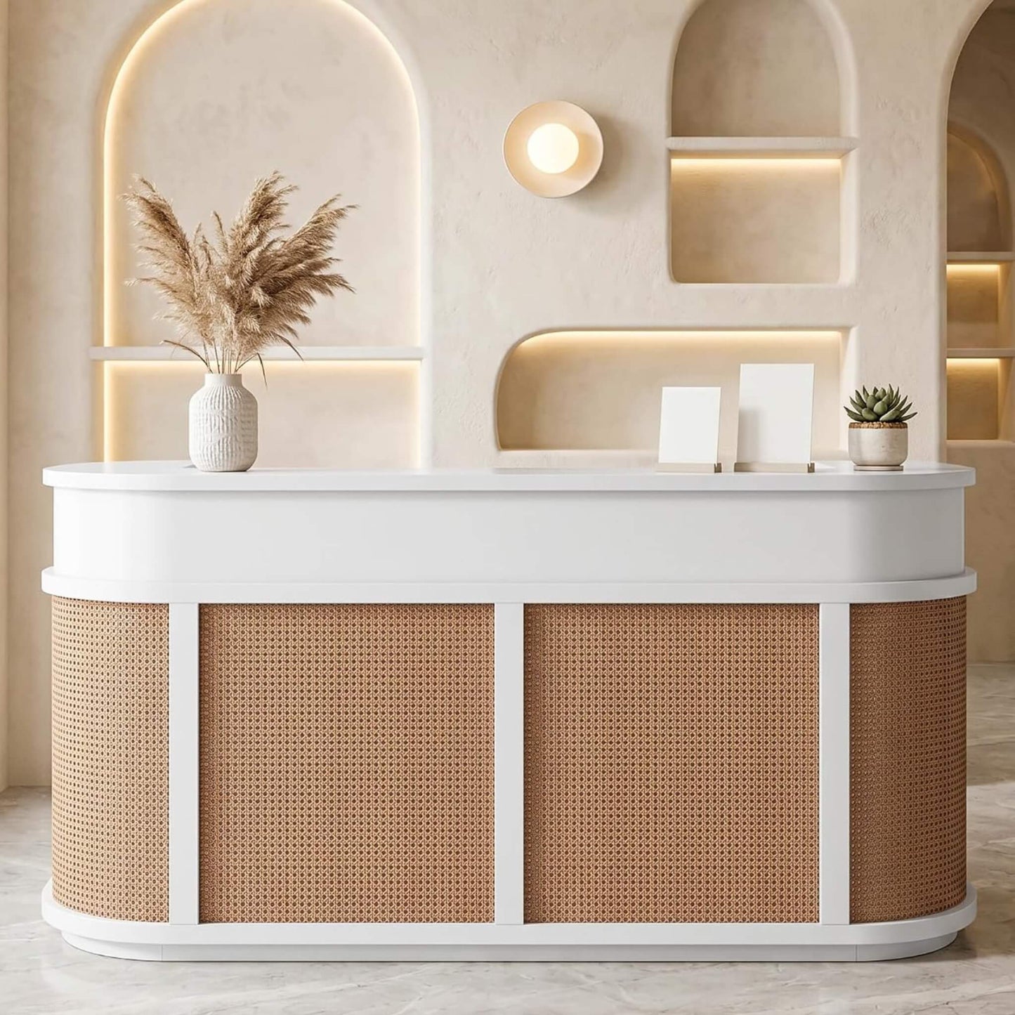 Velmor 70-Inch Modern Wooden Reception Desk With Lockable Drawers