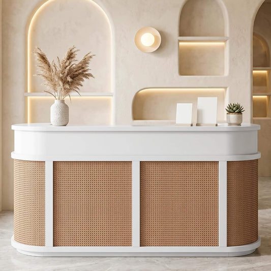 Velmor 70-Inch Modern Wooden Reception Desk With Lockable Drawers