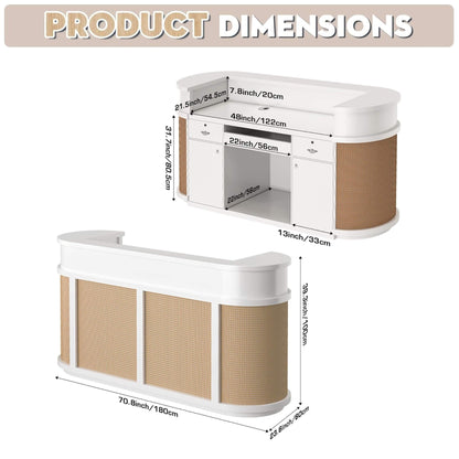 Velmor 70-Inch Modern Wooden Reception Desk With Lockable Drawers
