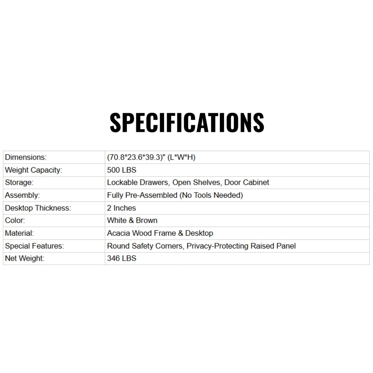 Velmor 70-Inch Modern Wooden Reception Desk With Lockable Drawers