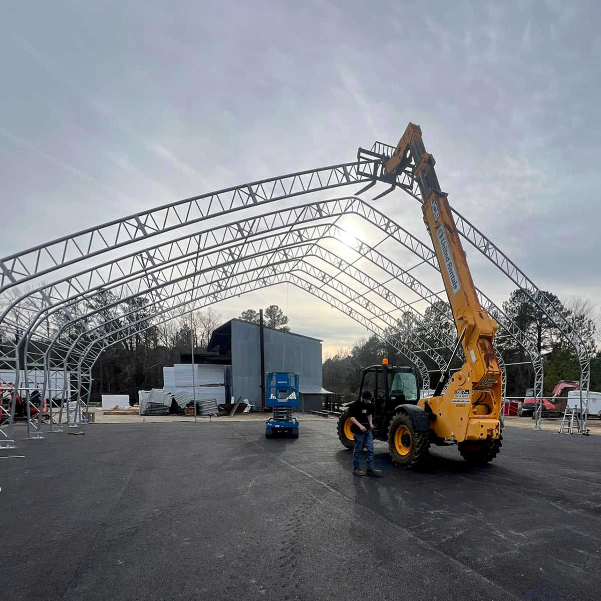 W 70FT x L 120FT x H 28FT Double Truss Storage Shelter