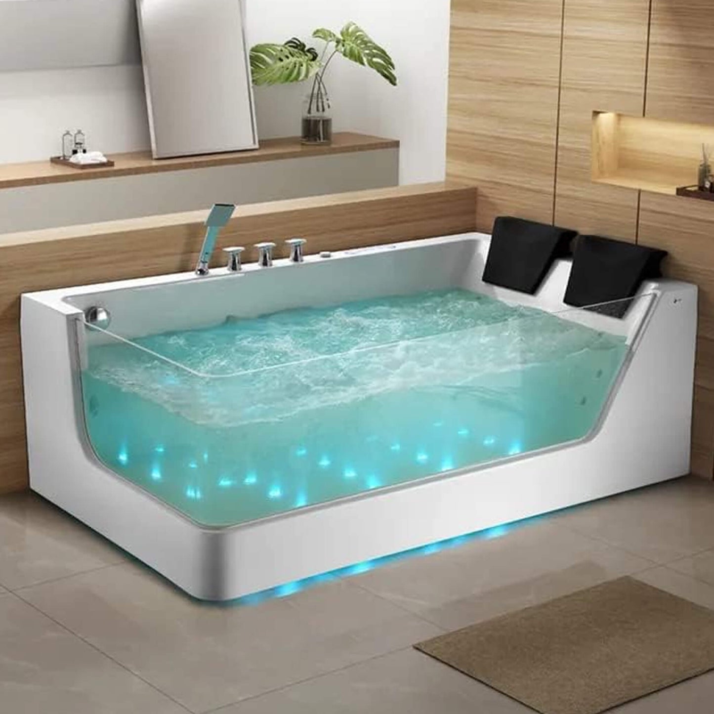 Alora 71-Inch Luxury 2-Person Acrylic Whirlpool Tub With LED Lights Jets And Faucet