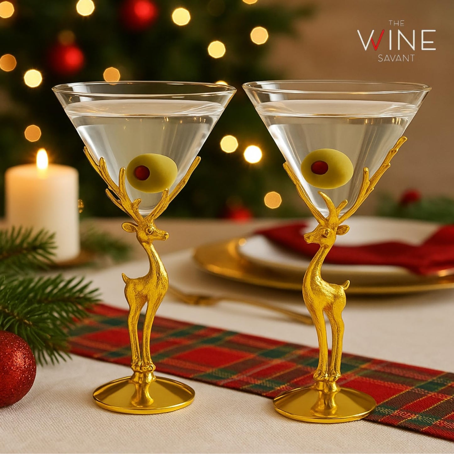 Golden Standing Stag Martini Glasses Set of 2