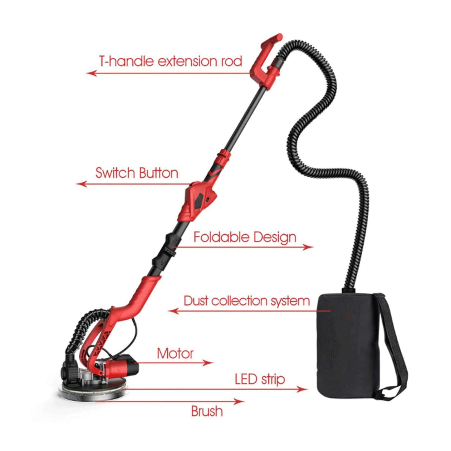 Heavy-Duty 710W Drywall Ceiling Pole Sander Vacuum Tool