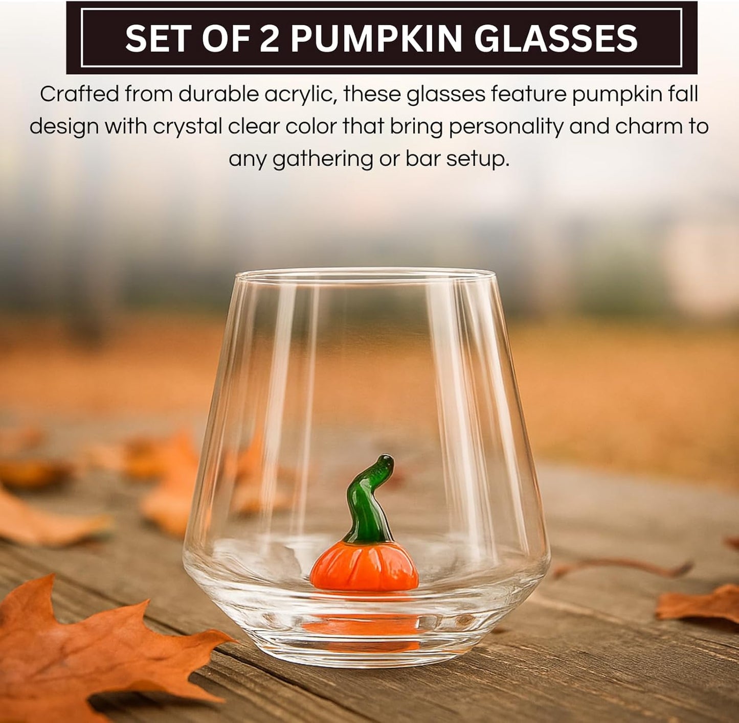 Khen Pumpkin Glass Set Fall Drinkware Decorative - 12oz Clear