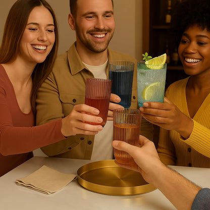 Khen Shatterproof Acrylic Ribbed Drinking Glasses Set | Set of 4