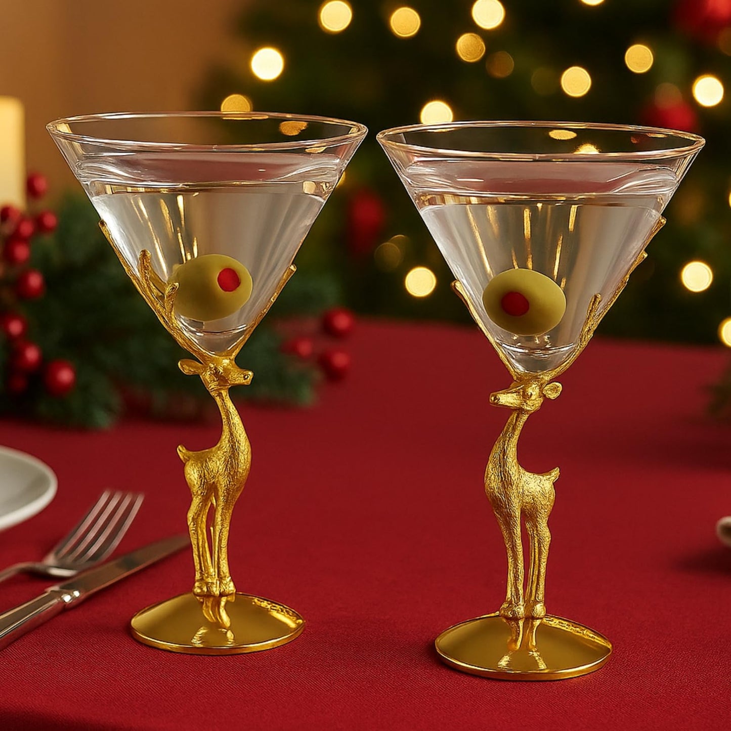 Golden Standing Stag Martini Glasses Set of 2
