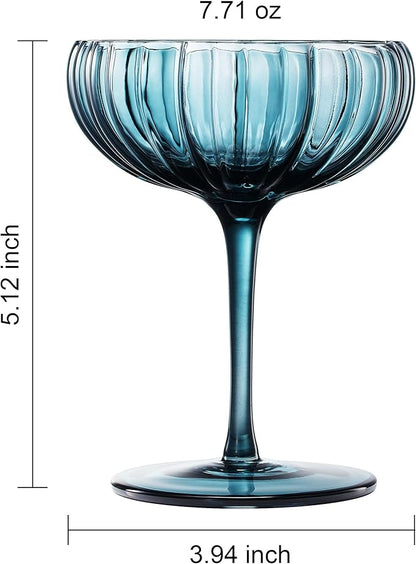Flower Coupe Cocktail Colored Glasses | Set of 4 | Muted