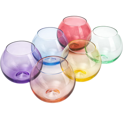 Vibes Colored Wine Glass Set, Large 12oz (Stemless Bubble)