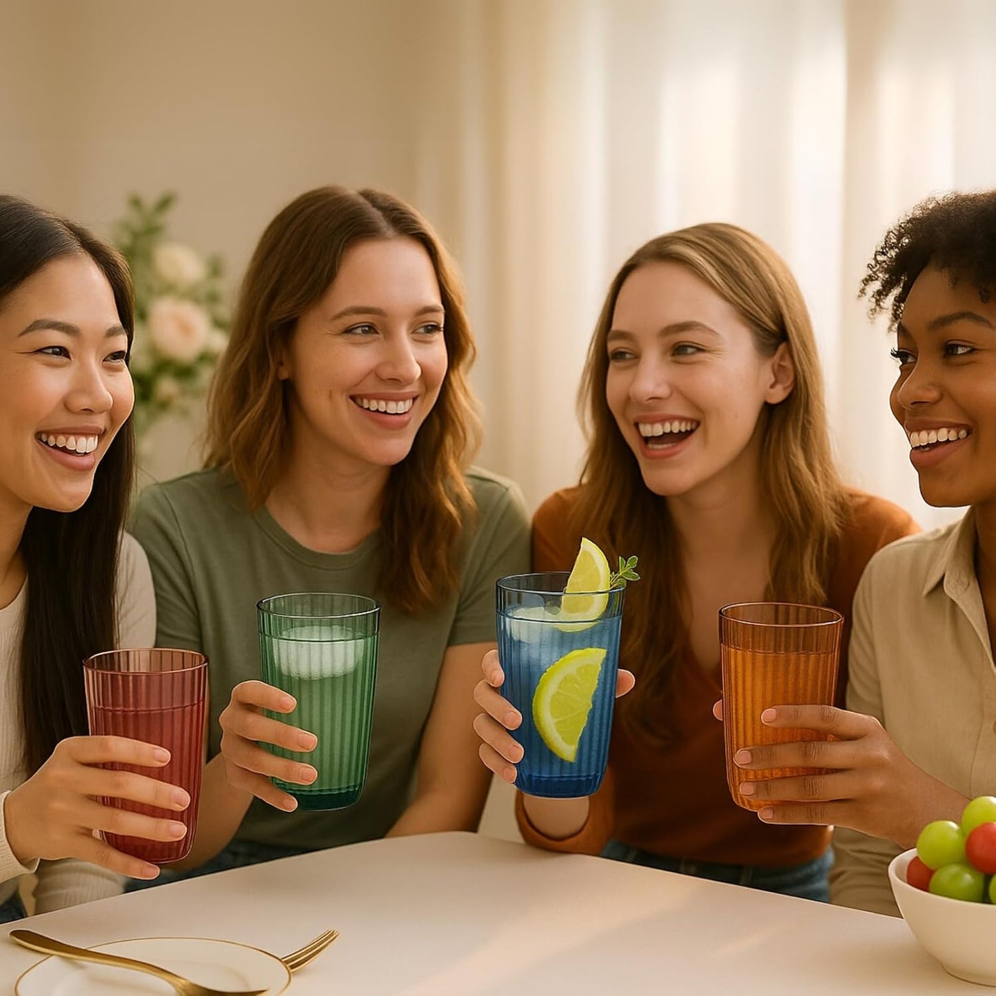 Khen Shatterproof Acrylic Ribbed Drinking Glasses Set | Set of 4