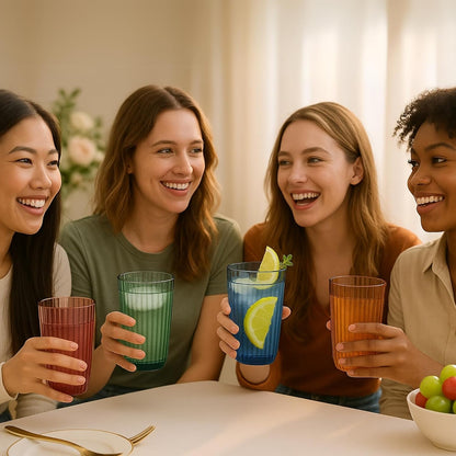 Khen Shatterproof Acrylic Ribbed Drinking Glasses Set | Set of 4