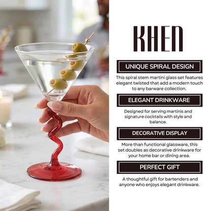 Spiral Stem Martini Glasses