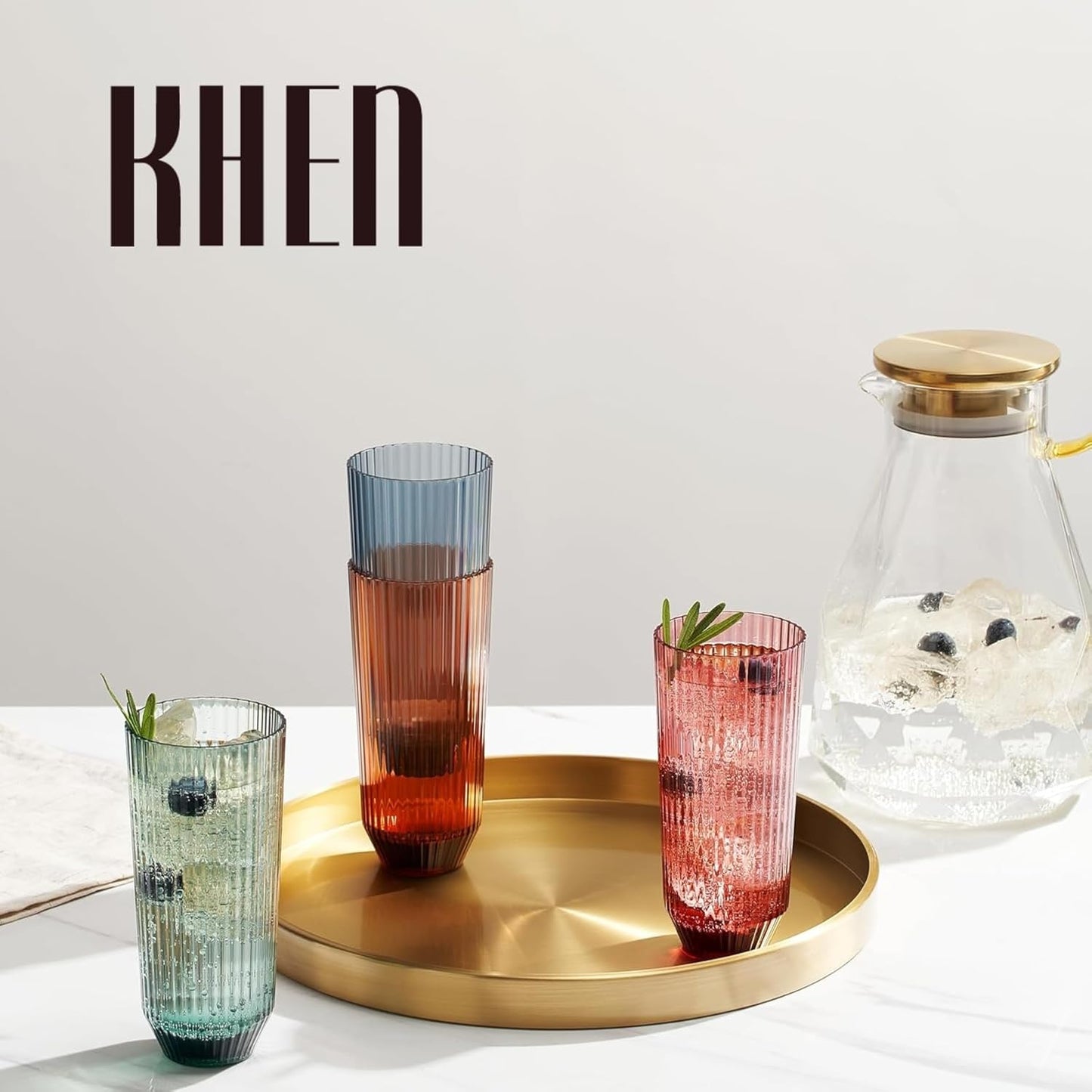 Khen Shatterproof Acrylic Ribbed Drinking Glasses Set | Set of 4