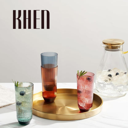 Khen Shatterproof Acrylic Ribbed Drinking Glasses Set | Set of 4