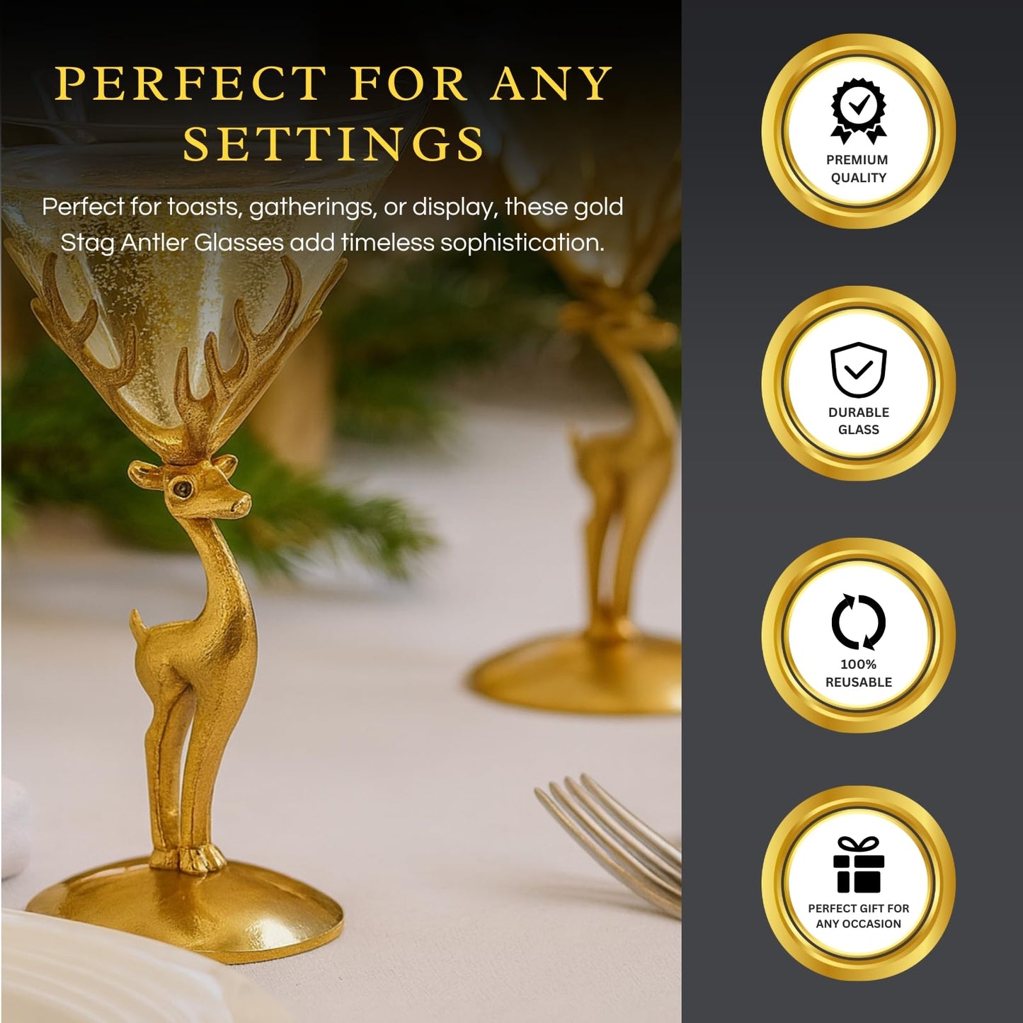 Golden Standing Stag Martini Glasses Set of 2