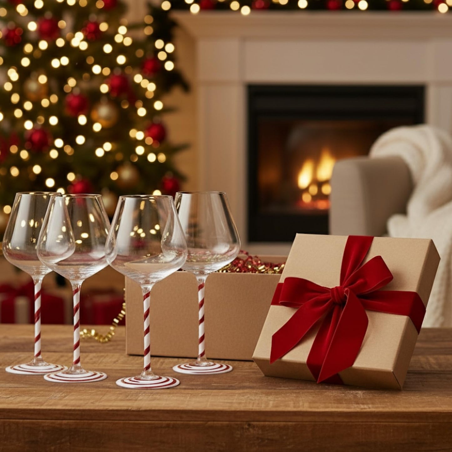 Khen Holiday Candy Cane Wine Glasses Set of 2 Santa Red White Striped