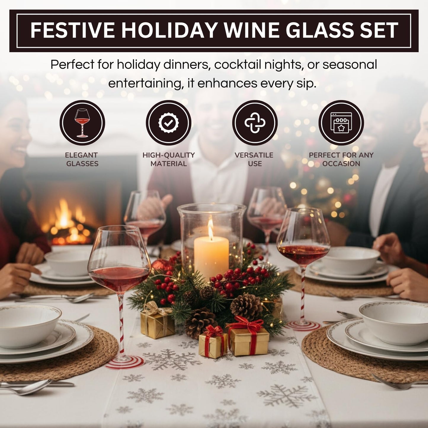 Khen Holiday Candy Cane Wine Glasses Set of 2 Santa Red White Striped