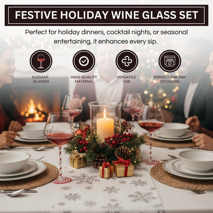 Khen Holiday Candy Cane Wine Glasses Set of 2 Santa Red White Striped