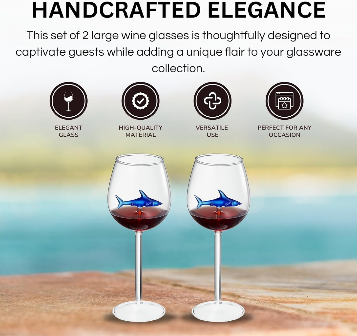 Shark-Inspired Wine Glasses Set of 2 – 13oz