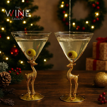 Golden Standing Stag Martini Glasses Set of 2