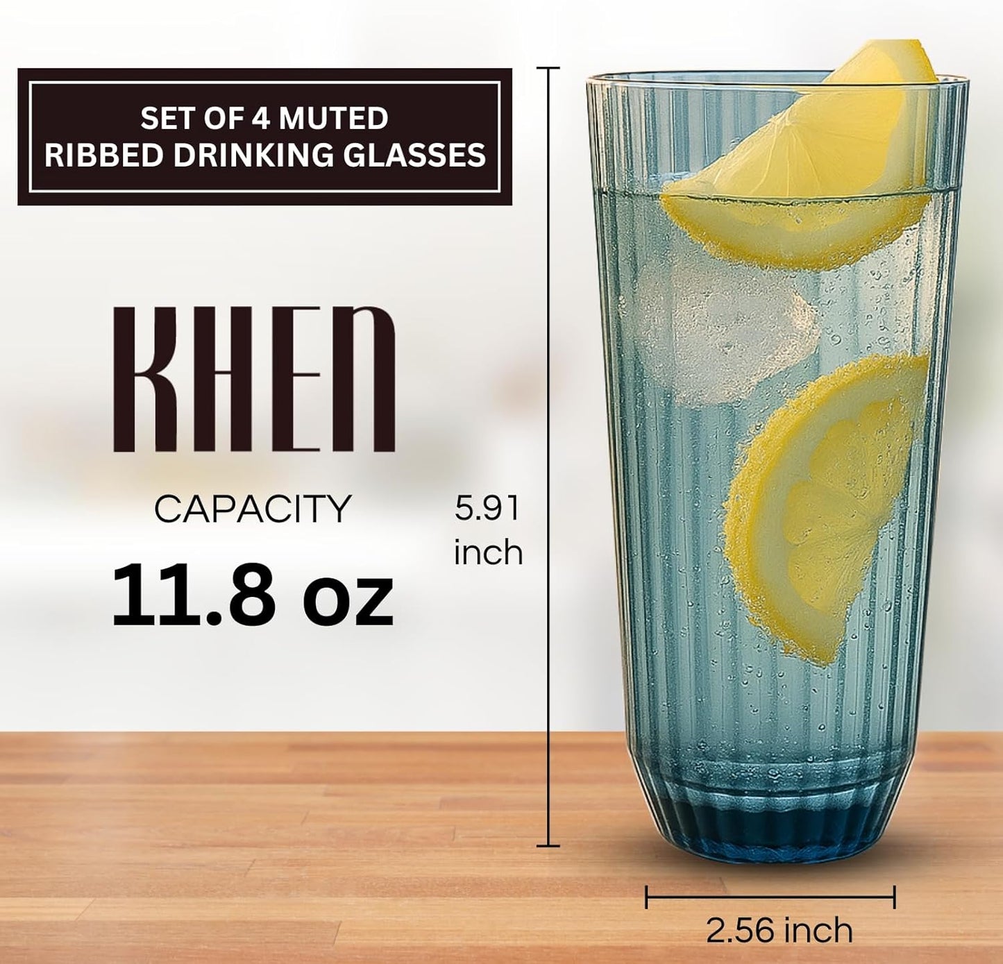 Khen Shatterproof Acrylic Ribbed Drinking Glasses Set | Set of 4