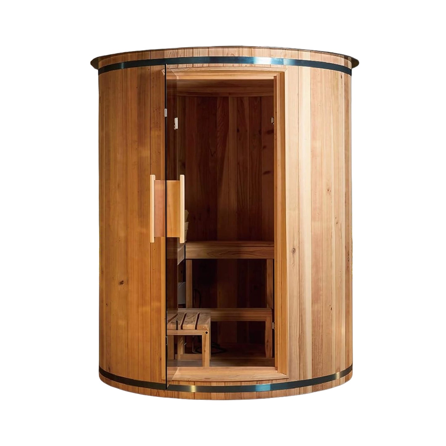 Thermora Barcelona Premium 78-Inch 4-Person Cedar Wood Outdoor Vertical Barrel Sauna with 6KW Heater, LED Lights and Stones
