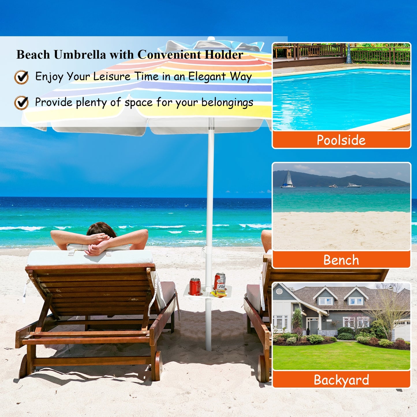 7.2 FT Portable Outdoor Beach Umbrella with Sand Anchor and Tilt Mechanism