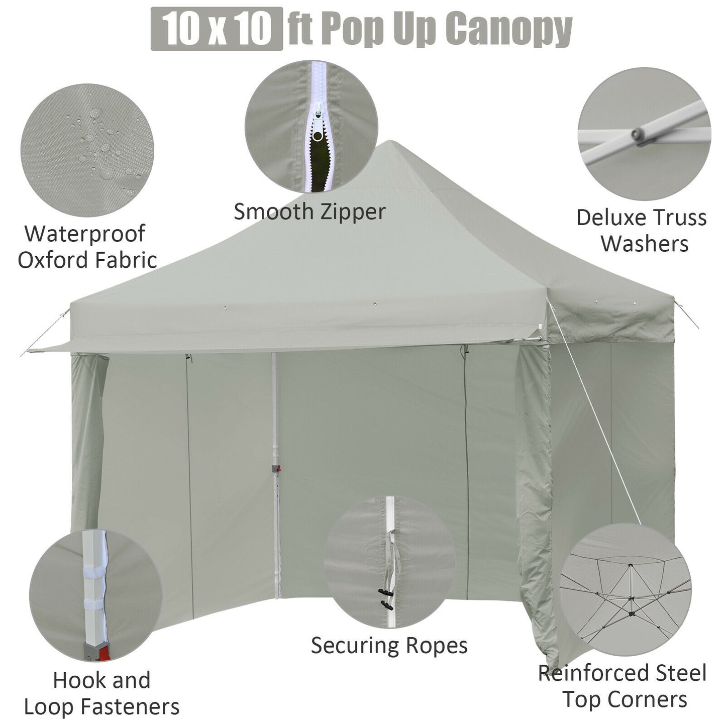 10' x 10' Feet Pop up Gazebo with 4 Height and Adjust Folding Awning