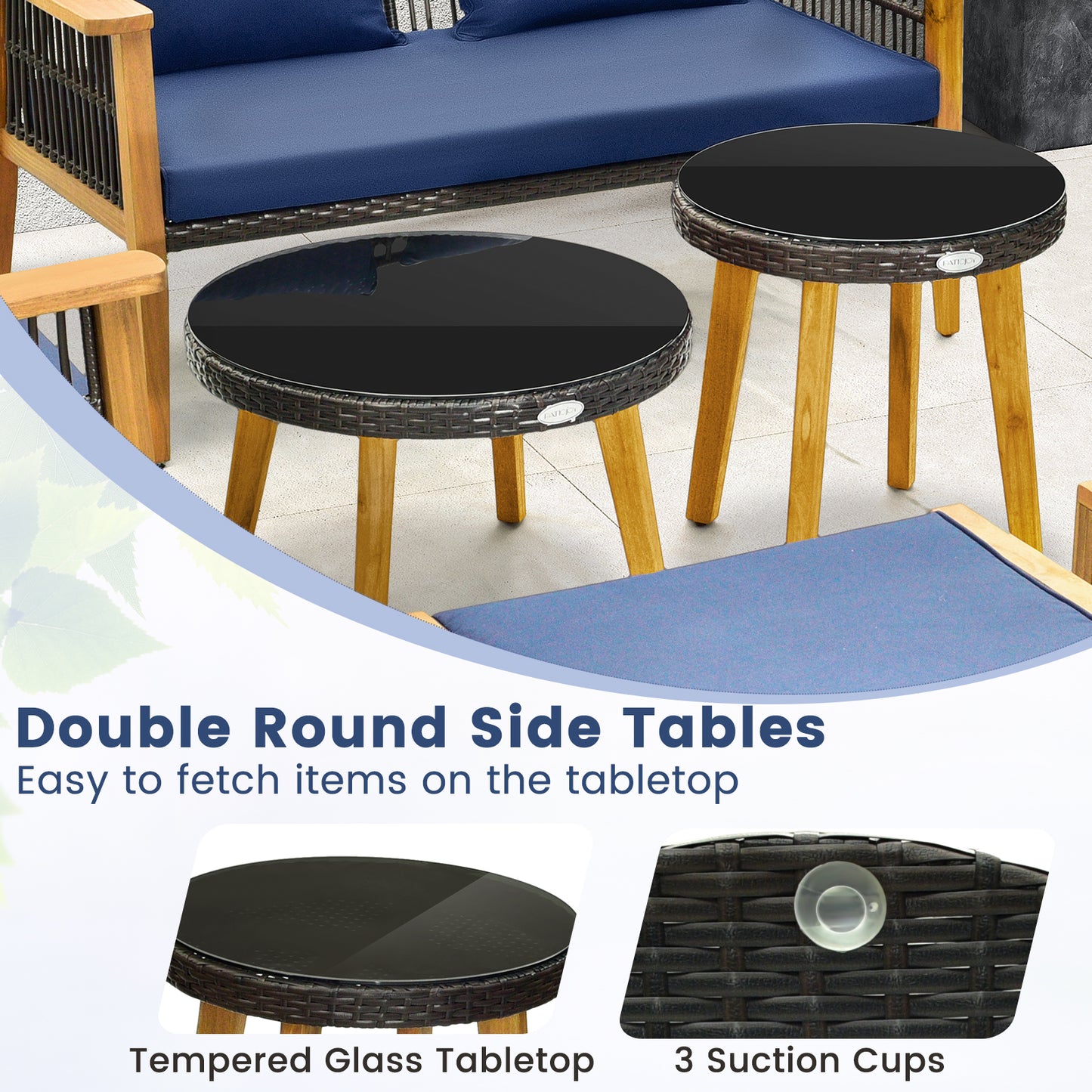 7 Piece Outdoor Conversation Set with Stable Acacia Wood Frame Cozy Seat & Back Cushions - Navy