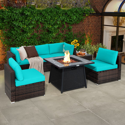 7 Pieces Patio Furniture Set with 35 Inches 50K BTU Propane Gas Fire Pit Table and Waterproof Cover for Fire Pit