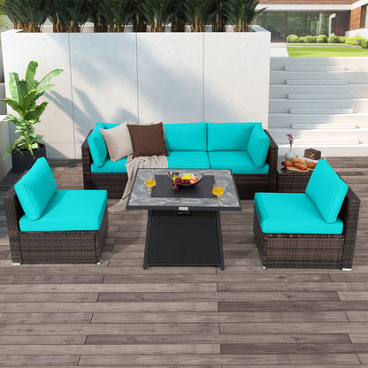7 Pieces Patio Furniture Set with 35 Inches 50K BTU Propane Gas Fire Pit Table and Waterproof Cover for Fire Pit